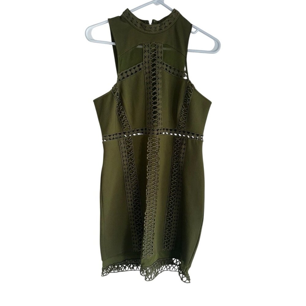 Free People Sky Scraper Mini Dress Size Small Olive Green Bodycon Crochet Boho